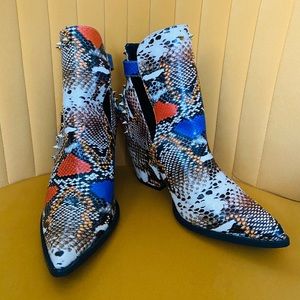 Colourful stud ankle booties.